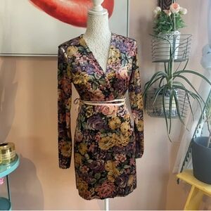 Topshop Multicolor Floral Long Sleeve Mini Wrap Dress